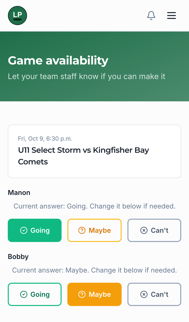 The availability page screenshot