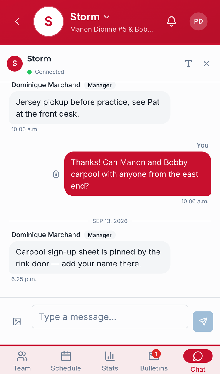 Team chat screenshot