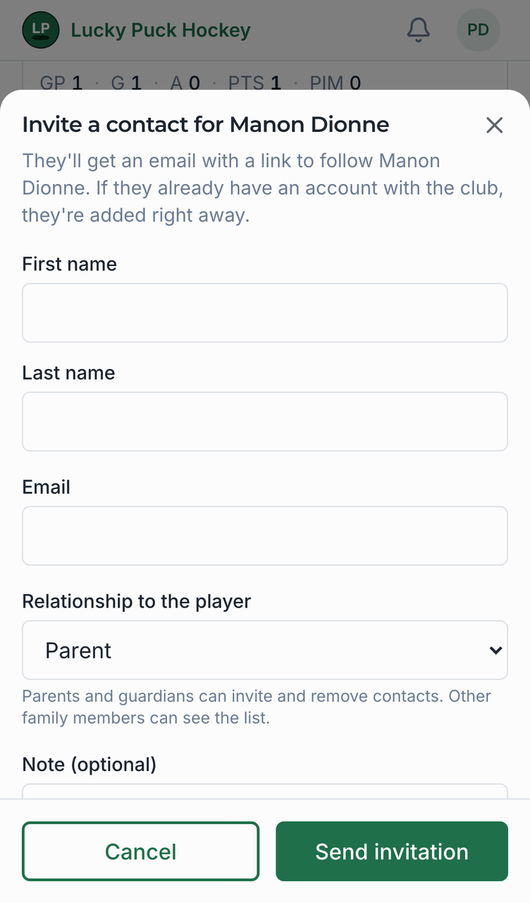 Inviting another contact screenshot