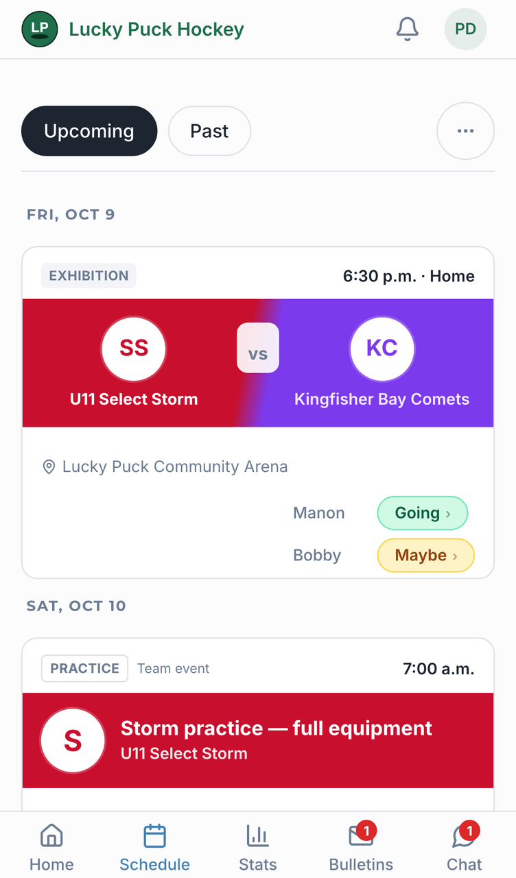 Your schedule screenshot
