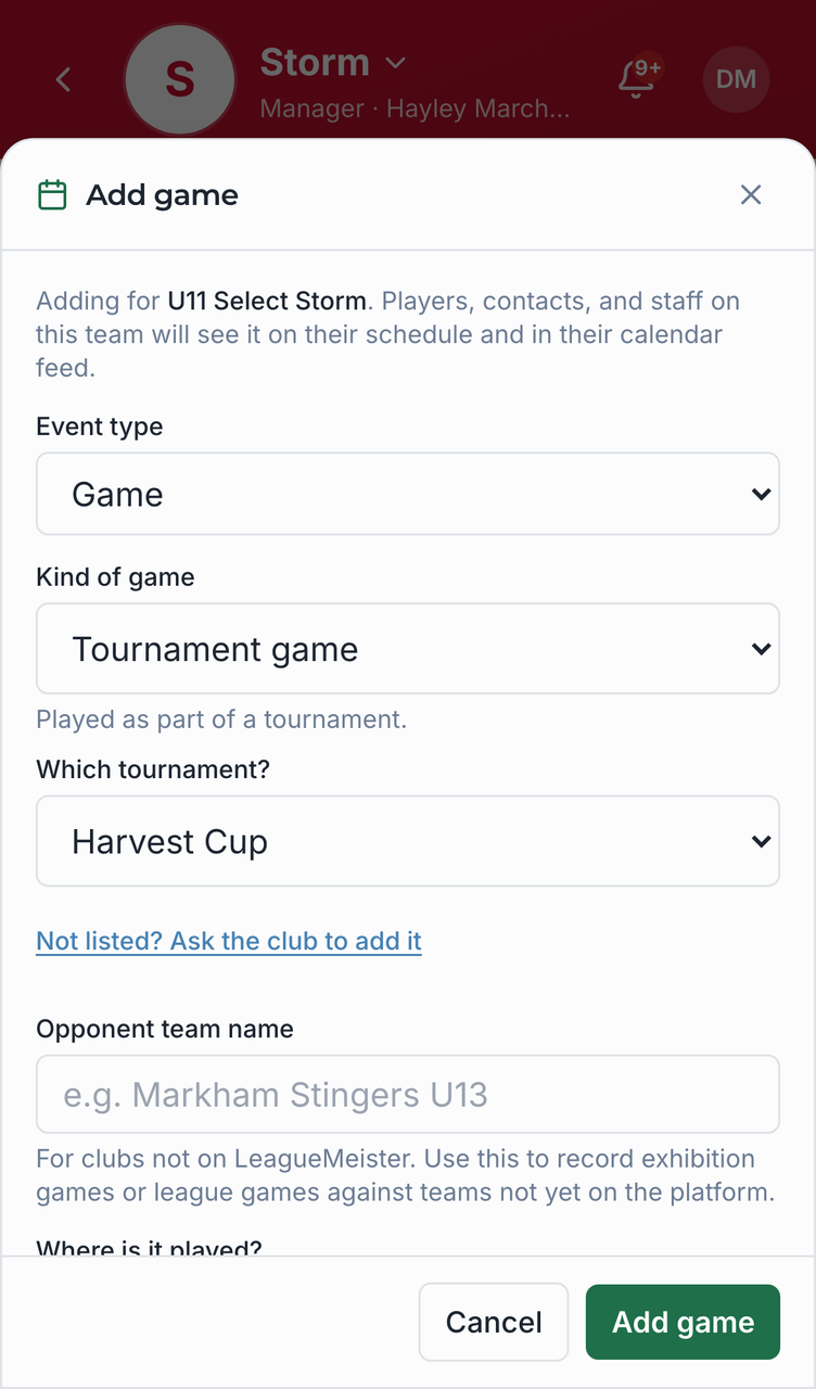 Capture d'écran de Consigner un match