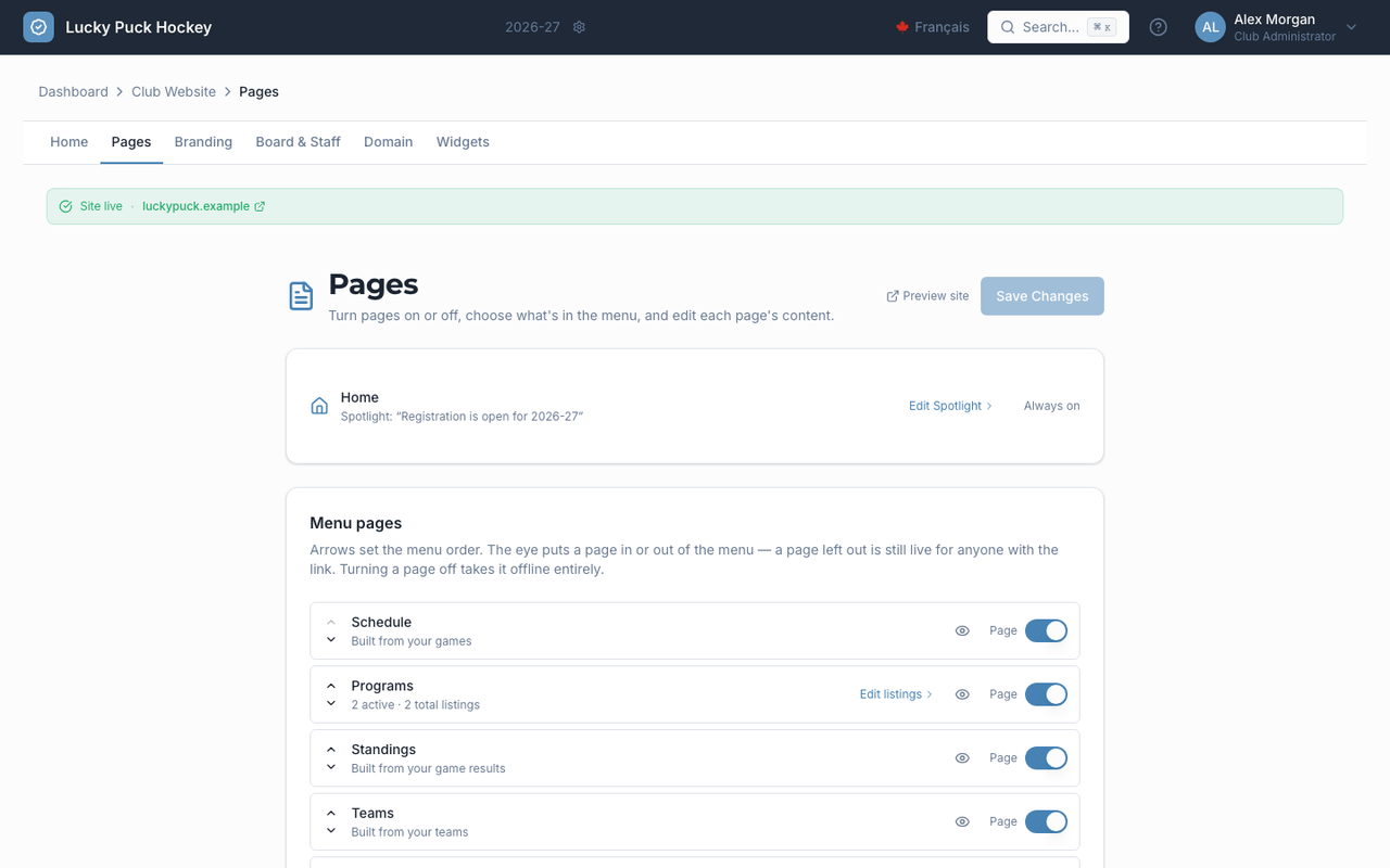 Capture d'écran de Pages du site